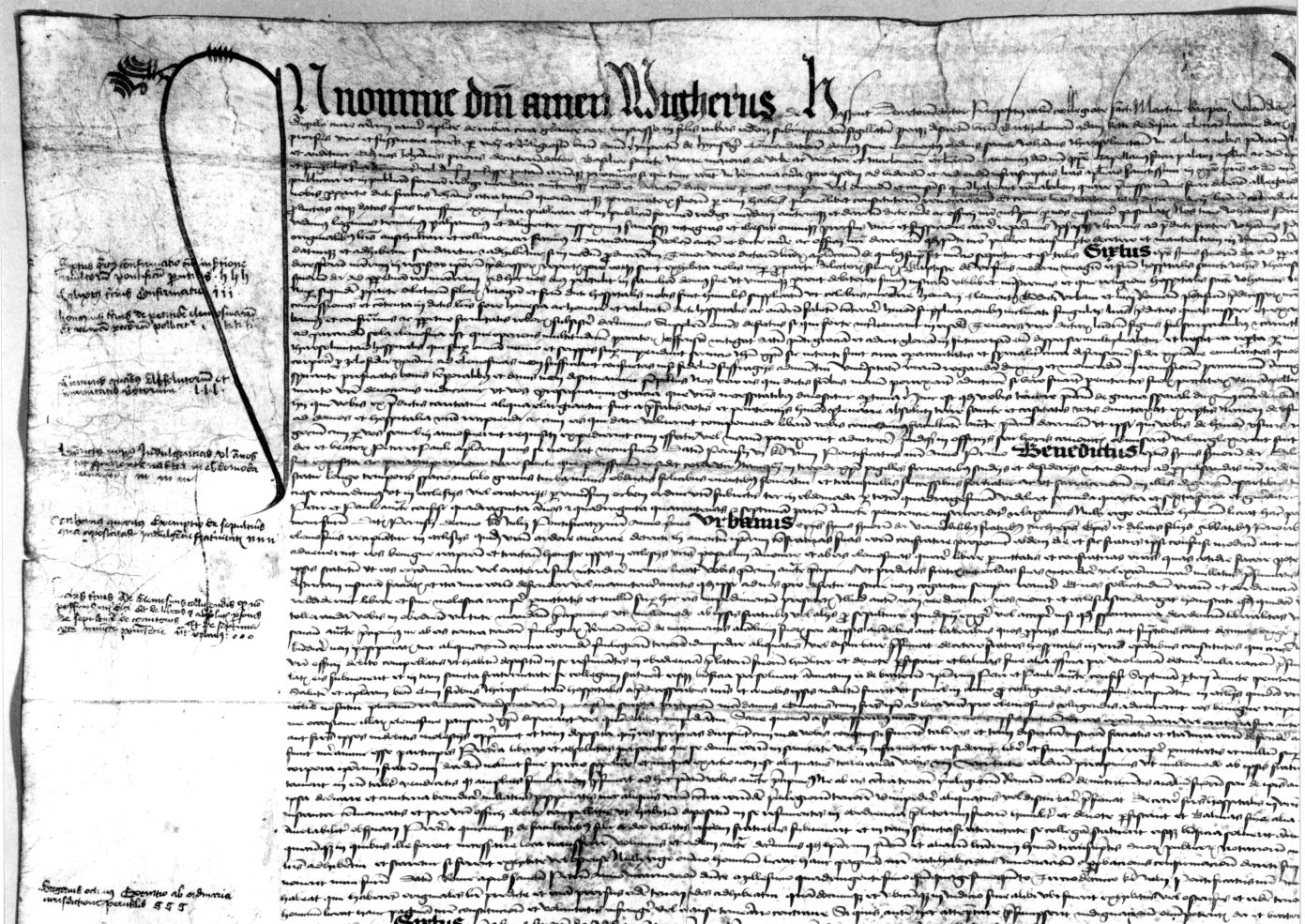 Het bovenste deel van het transsumpt, geschreven op perkament, onder nr. kla0658, dd 15 juni 1480 v.h. kloosterinventaris, inv. nr. 214m reg, 658. De zegel is beschadigd in de kleur rood in groen, ovaal en de zegelstaart is van zwarte zijde. Het randschrift luidt: `S(igillum) WIGHERI DE HASSEN P(re)POSITI ...LE S(an)C(t)I MART(in)I CARPE(n)S(is) DOCTO...),